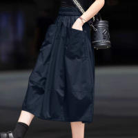 ZANZEA Falda Larga De Cargo Recta Para Mujer Cintura Elástica Midi Estilo Vintage Con Bolsillo Grande Moda Casual Coreana - details 5