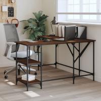 vidaXL Escritorio madera de ingeniería 139x139x75 cm en color Roble ahumado/Negro/Marrón roble y más | estructura resistente ideal para salón dormitorio o estudio - details 2