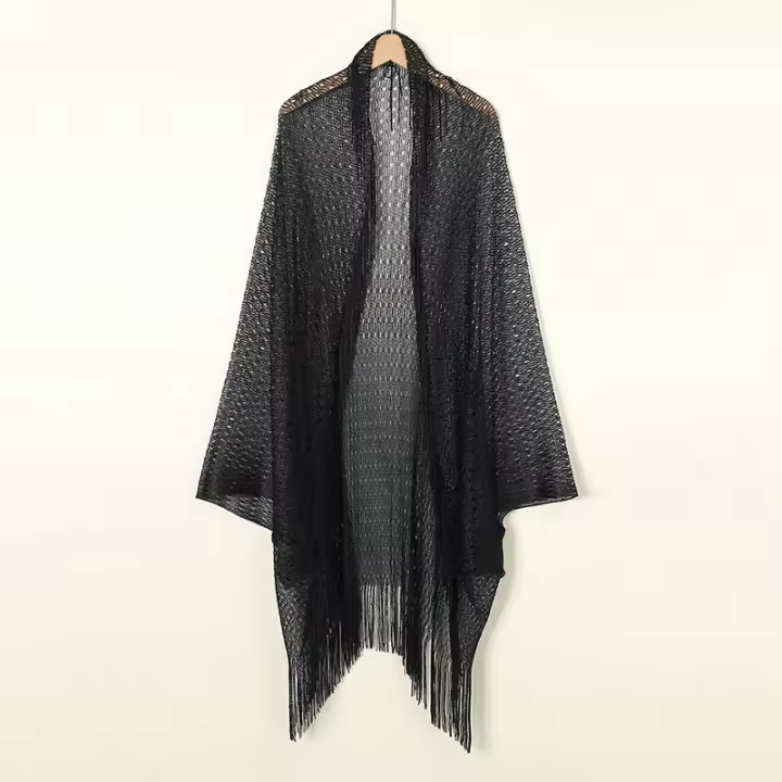 Bufanda De Moda Para Mujer Con Manga Murciélago Y Corte Outfit Dorado Plata Para Fiesta Verano Casual Larga 100*52cm Tassel - 1