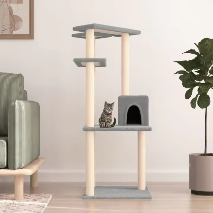 vidaXL Rascador para Gatos con Postes Árbol Torre de Escalada Sisal Color Crema,  Gris claro,  Gris oscuro y mas - 1