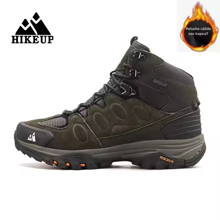 Botas De Nieve HIKEUP Para Hombres Cuero Sintético Y Peluche Deportivas De Exterior Para Senderismo Y Trekk Ing Antideslizantes Talla 40-45 Color Negro Marrón Gris Verde - 1