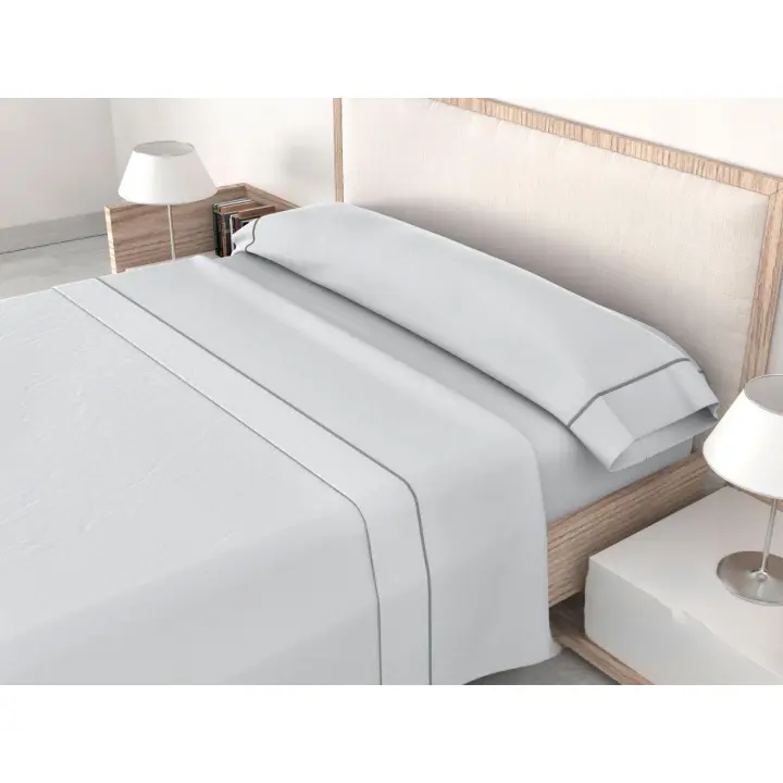 Mercatienda.es Sábanas de Hostelería para cama verano 3 Piezas Lisa Gris con Jaretón ROOMERS – 50% Algodón y 50% Poliéster - 1