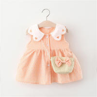 Vestido De Verano Para Niñas 2 Piezas Sin Mangas Con Cuello En Forma De Corazón De Encaje Vestido De Algodón Con Botones Estilo Casual A-Line Talla Verdadera - details 1