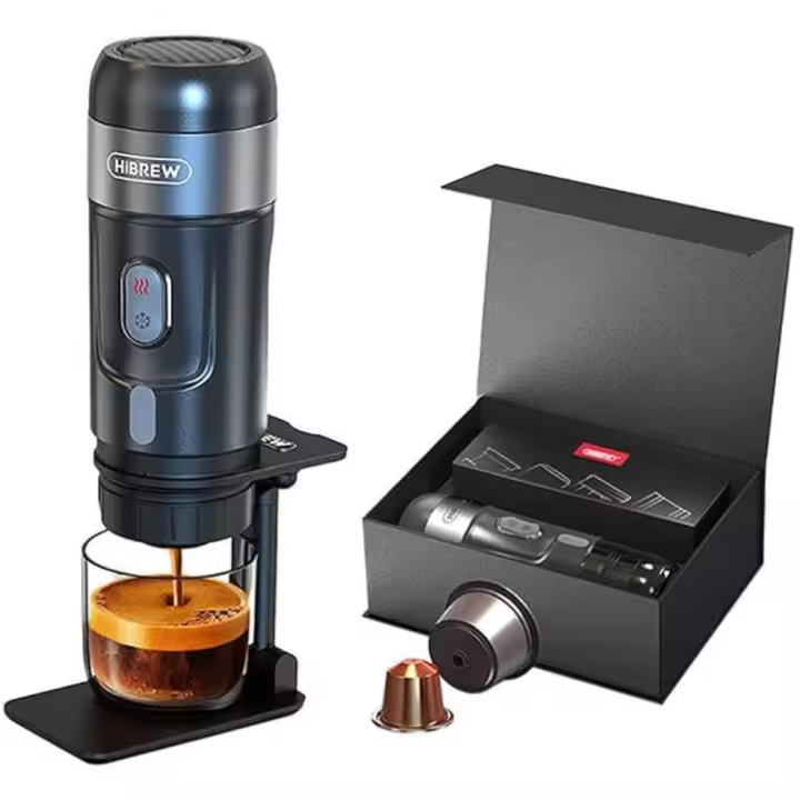 HIBREW H4A - Cafetera Portátil DC12V, 3 en 1 Maquina Espresso para Cápsulas de Café Perfecta para Coche y Camping, Compatible con Cápsula Nes* Original, DG*, Café Molido(Premium, negro) - 1