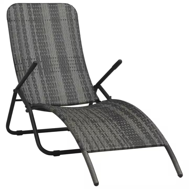 vidaXL Tumbona plegable de ratán sintético gris - 1