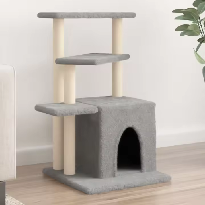 vidaXL Rascador para Gatos con Postes de Sisal Torre Gatitos 83,5 cm Color Crema,  Gris claro,  Gris oscuro y mas - 1