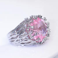 Andara  Sterling Silver Ring Inlaid Pink Crystal Zircon Exaggerated Ring For Woman Wedding Jewelry Gift - details 5