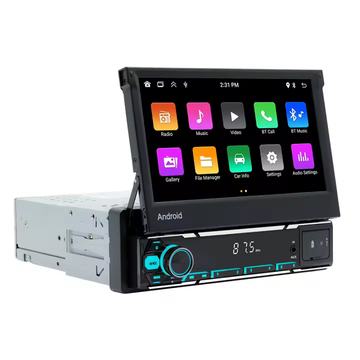 Radio de coche Podofo de 7 pulgadas con pantalla táctil plegable manual y enlace de espejo BT5.1, radio AM/FM, 2 puertos USB/TF/AUX y cámara de respaldo, actualización 2024 - 1