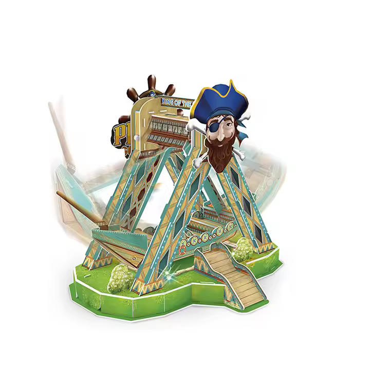 DAM. Puzle 3D de cartón de la atracción Barco Pirata con luces y música. 51 piezas. 29x21x25cm. - 1