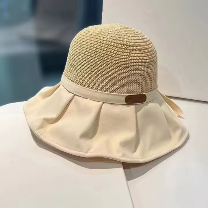 Gorro De Lata Para Mujer Protección UV Sombrero De Paseo Playa Exterior Con Cordones Estilo Panama Para Verano - 1