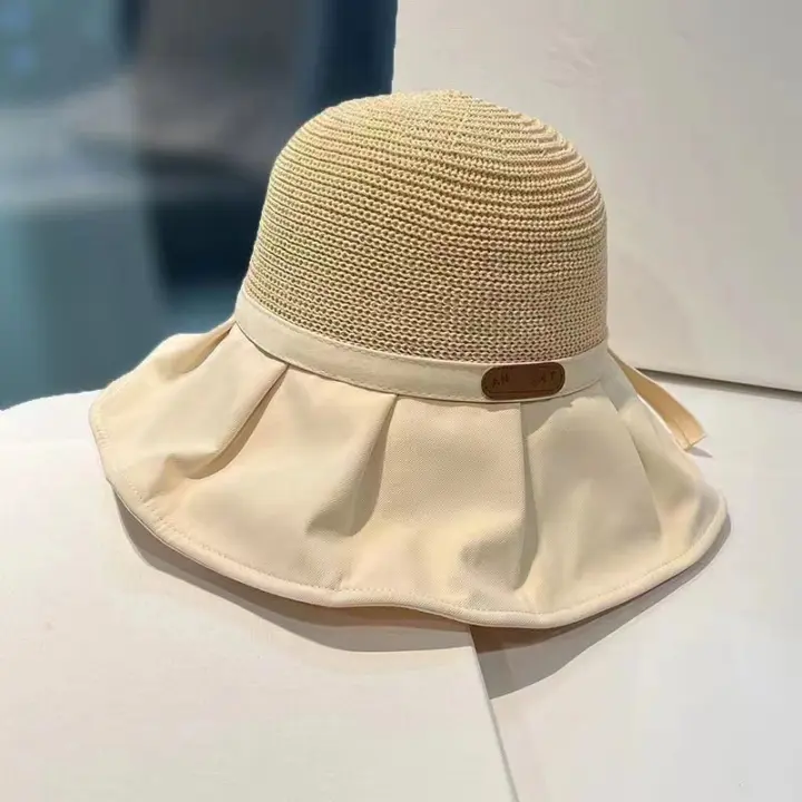 Gorro De Lata Para Mujer Protección UV Sombrero De Paseo Playa Exterior Con Cordones Estilo Panama Para Verano - 1