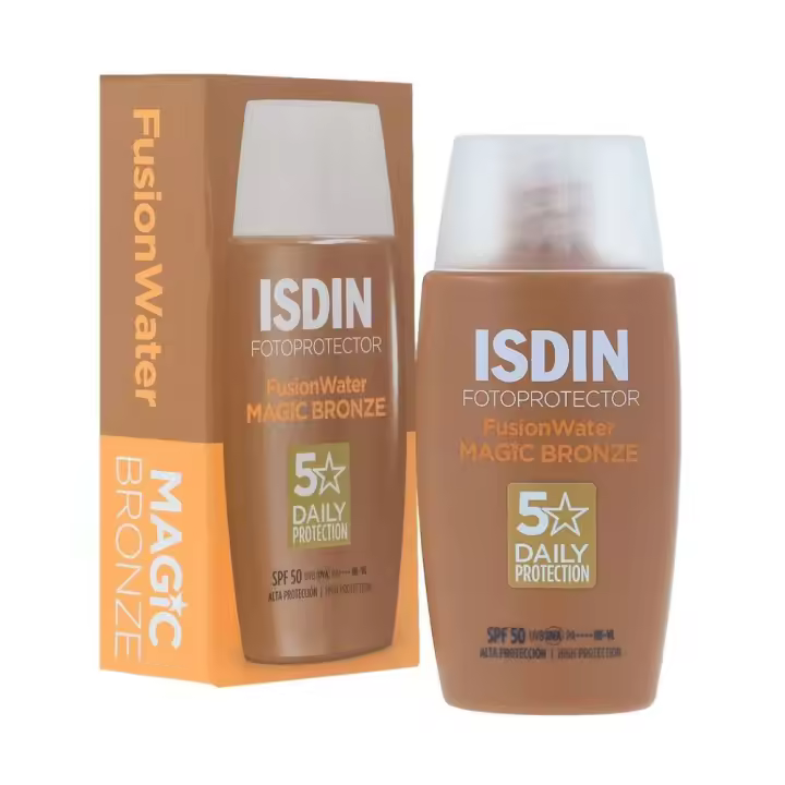 Fotoprotector Isdin SPF50 Fusion Water Magic Bronze 50ml - Protector Solar con Color - Unifica el Tono y Cubre Imperfecciones - 1