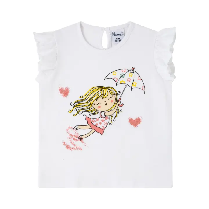 Newness - Camiseta Manga Corta Bebé Niña Estampado Paraguas Volando - Blanco - 1