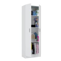 Meimon Armario Multiusos de 2 Puertas Blanco con 3 Estantes Regulables, Bisagras Metálicas, Tiradores en Gris Aluminio, y Soporte de Estantes Metálicos, Capacidad 45 Kg, Ideal para Almacenaje, Medidas: 180 cm x 59 cm x 37 cm, Con Tacos ABS Antiarañazos - details 1