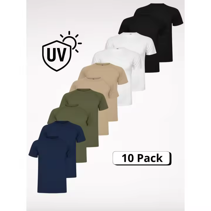 Roly Pack 10 Camisetas Deportivas para Hombres – Envío 48h – Varias Tallas – Varios Colores – 100% Poliéster Piqué-  Manga Ranglán – Protección UV - Secado Rápido –  Fresca, Transpirable y Elástica –  Ropa deportiva de entrenamiento Ligera y Cómoda - 1