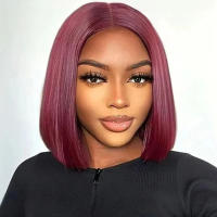 Pelucas Bob Cortas De Cabello Humano Color Rubí Oscuro 13x4 99J Peluca Frontal Completa Cortes Rectos Para Mujer Negra - details 0