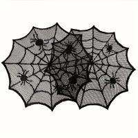 Mantel Individual De Lámina Redonda De Halloween En Lace Negro Impermeable Decoración De Mesa Tela De Servilleta Material Poliéster - details 4