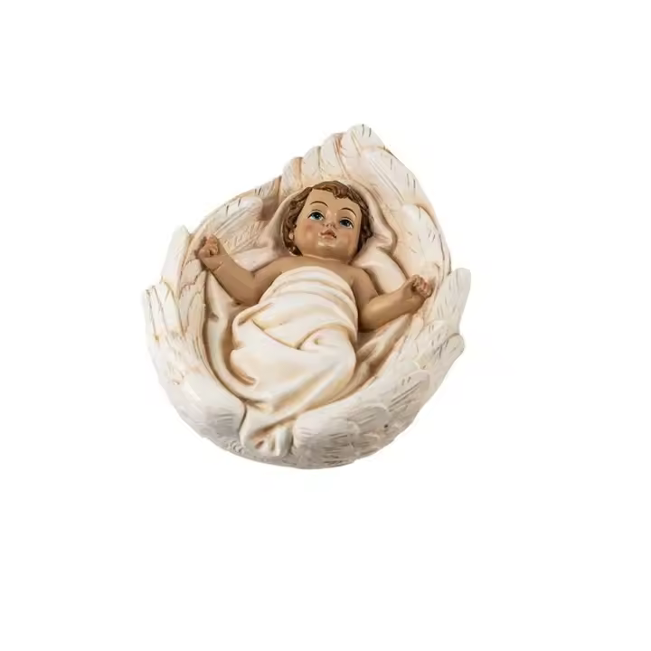 Niño Jesús figura religiosa 12 cm. cuna alas imagen resina - 1