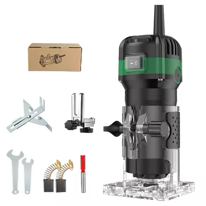 Motor de cobre completo de 800W Fresadora de madera de 6 velocidades Cuerpo de aleación de aluminio y nylon reforzado Ajuste preciso de la profundidad Juego de fresadora y ranuradora para madera con 15 fresas Kit de caja de madera - 1