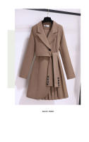Vestido Traje Nueva 2024 Manga Larga Estilo Coreano En Caqui Blanco O Negro Con Cinturón Plisado Adecuado Para Invierno Ropa Caliente Para Mujer - details 3