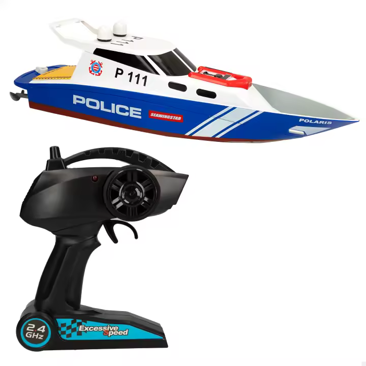 Racing Boat Lancha teledirigida policía, 36x10x10 cm, Frecuencia 2,4 GHz, 35-40 m alcance, 6 direcciones, Juguetes teledirigidos, Lancha rc, Barco radiocontrol, Juguete para niños de 4 años - 1