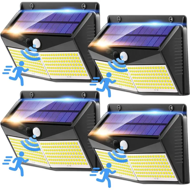 【 248 LED/2000LM 】 4 Paquete Luces Solares Led Exterior Jardin, Super Brilliant 3 Way Focos LED Exterior Solares. - 1