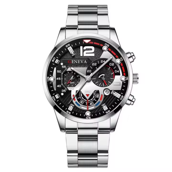 Reloj De Cuarzo Para Hombre GENEVA Creativo Con Seis Pines En Aleación De Acero Cadena De Reloj De Lujo Casual Fashion - 1