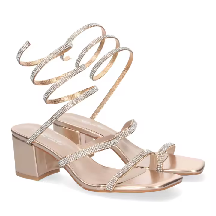 PuntoSalao Sandalias para fiesta tacón medio cómodo para mujer color champán F2312 - 1