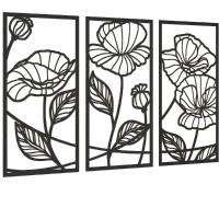 Decoración De Pared Minimalista Elegante En Negro Con Arte De Hierro Metálico 3 Panel Línea De Flor Moderna 3D Hueco Para Sala De Estar - details 2