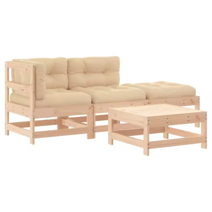 vidaXL Juego de muebles de jardín 4 piezas y cojines madera maciza - 1