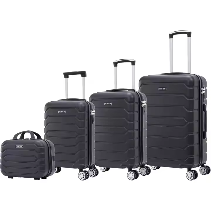 Conjunto de Maletas de Viaje Elegantes: Carcasa Ligera de ABS, Cerradura Numérica, 4 Ruedas Giratorias 360°, Asa Telescópica de Aluminio | Juego de 3 o 4 Maletas (8002, Negro) - 1