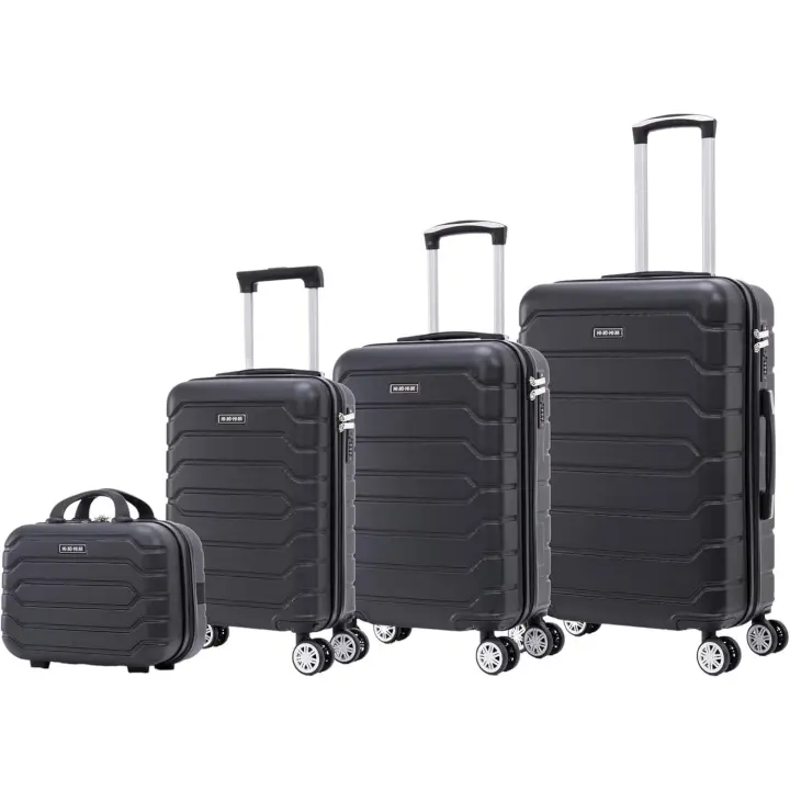 Conjunto de Maletas de Viaje Elegantes: Carcasa Ligera de ABS, Cerradura Numérica, 4 Ruedas Giratorias 360°, Asa Telescópica de Aluminio | Juego de 3 o 4 Maletas (8002, Negro) - 1