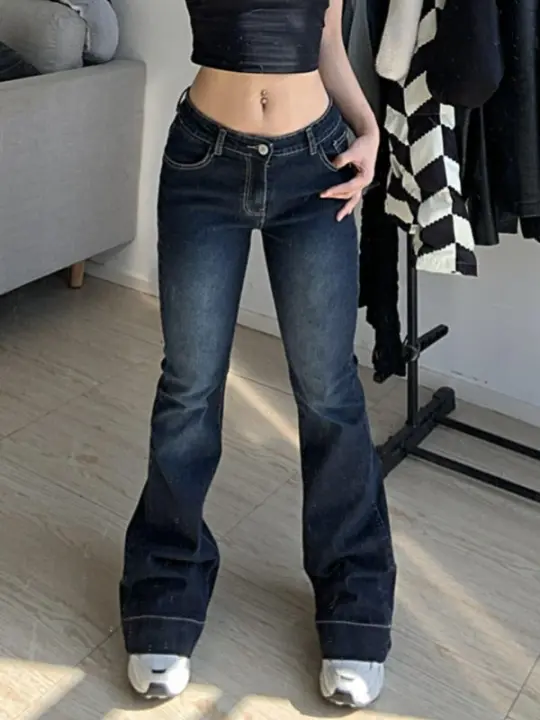 Nuevos Jeans Flares Para Mujer Cintura Baja Estilo Vintage Pantalones De Denim Casual Y2k Moda Coreana Con Bolsillos Y Botones - 1