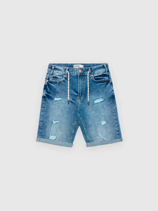 Bermudas denim azul efecto desgastado con bolsillos y cierre de cremallera con botón INSIDE - 1