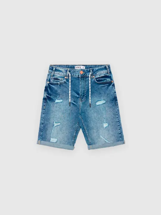 Bermudas denim azul efecto desgastado con bolsillos y cierre de cremallera con botón INSIDE - 1