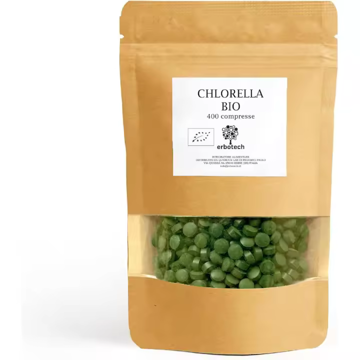 Erbotech, Chlorella en Comprimido BIO, 100g, Desintoxicante Natural, Alga 100% Pura y Vegana, Sin Gluten, Rica en Vitaminas y Magnesio, Refuerza El Sistema Inmunológico, Ideal para Deportes, hecho en Italia, Bolsa Resellable - 1