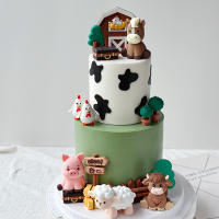 Tope De Pasteles Feliz Granja Con Animales De La Granja Yak Oveja Caballo Cerditos Casa De Madera Pastora Para Baño De Maternidad - details 0