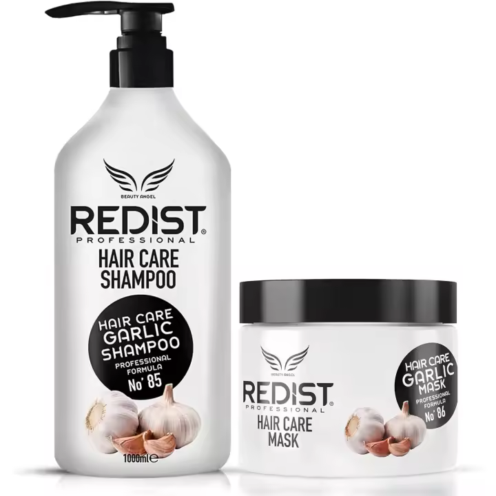 PACK Champú profesional anticaída con extracto de ajo Redist Professional Garlic 1000ml y Mascarilla para cabello con ajo 500ml - 1