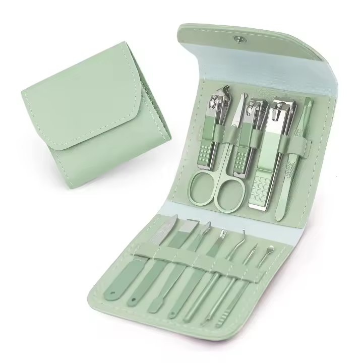 Juego de manicura y pedicura, cortaúñas, kit de manicura y pedicura, kit profesional para uñas 12 en 1 para uñas de los pies y las manos, color verde - 1