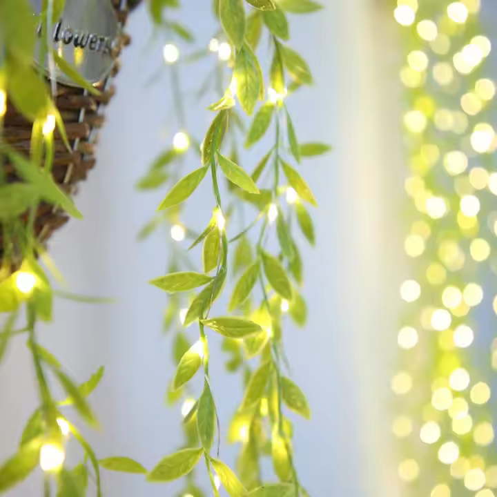 Luces De Navidad LED En Hoja De Sauce 2M 5M Operadas Por Batería Guirnalda De Fairy Para Decoración De Bodas Y Fiestas - 1