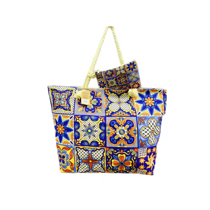 MEJORADA Bolso de Playa Grande con Estampado Multicolor y Monedero - 1