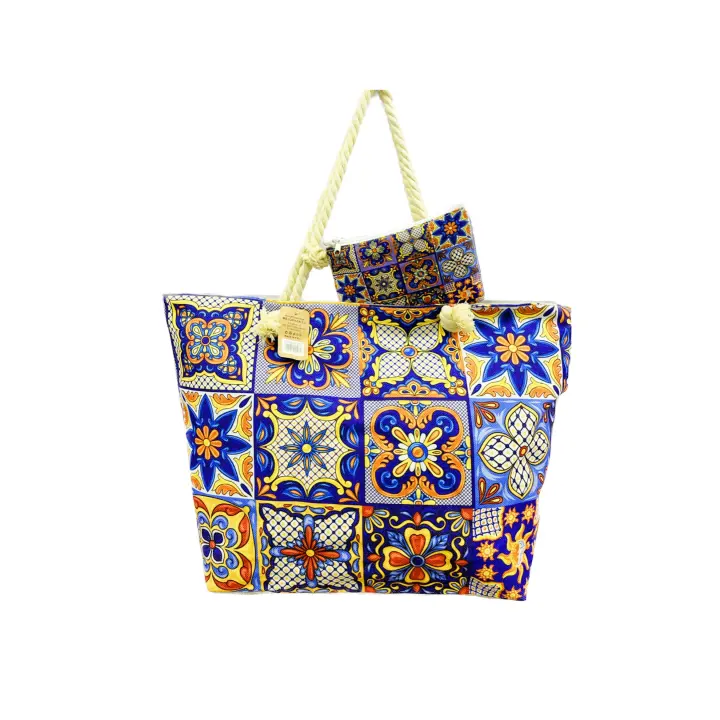 MEJORADA Bolso de Playa Grande con Estampado Multicolor y Monedero - 1