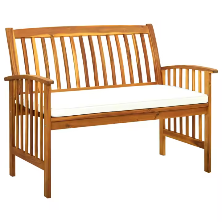 vidaXL Banco de jardín con cojines 119 cm madera maciza de acacia en color Gris oscuro/Crema | acolchados duraderos para sofás de jardín terraza exterior - 1
