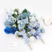 Bouquet De Flores Artificiales Azul Rosas Falsas Para Decoración Interior Hogar Jardín Bodas Fiesta Decoración Vaso Accesorios - details 17