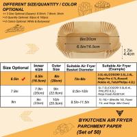 Papel de Pergamino para freidora de Aire, 50 Unidades cuadradas, Papel antigrasa, compatible con freidoras COSORI, Ninja, Tefal y Russell Hobbs (sin blanco) - details 0