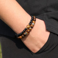 Pulsera De Hombre Con Piedras De Ojo De Tigre Naturales Y Zirconia Lujo Accesorios Para Hombre Regalo Para Novio Pulsera De Cuentas Redondas De Metal Cuero - details 1