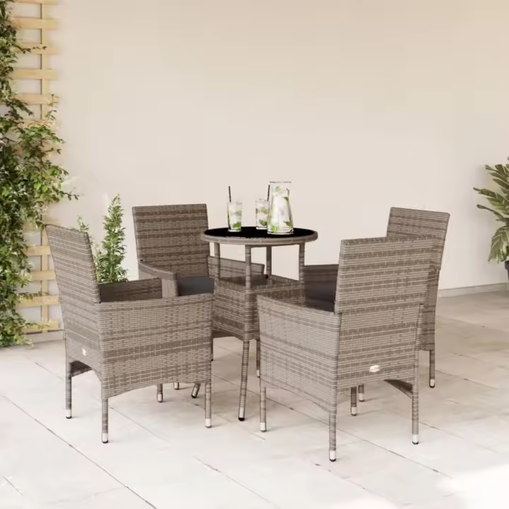 vidaXL Set comedor jardín 5 pzas y cojines ratán sintético vidrio gris - 1