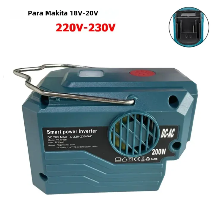 Inversor De Poder Para Batería Makita 18V a 120V/220V AC Salida Inversor De Onda Senoidal Modificada Portátil Con USB Tipo-C - 1