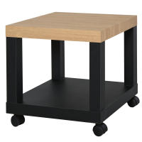 HOMCOM Mesa Lateral para Sofá Mesa de Centro para Salón o Mesita de Noche Multifuncional y con Estante Abierto de Almacenaje con Ruedas 40x40x40 cm Negro y Natural - details 0