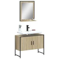 vidaXL Set de muebles de baño 2 pzas madera de ingeniería en color Roble Sonoma/Gris sonoma/Negro y más | almacenamiento funcional diseño moderno para baño dormitorio sala - details 0